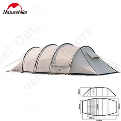 Naturehike UPF50+ Camping Three Rods Tunnel Tent 4-6 Persons Outdoor Portable Large Lobby 150D Oxford PU3000mm Waterproof Tent