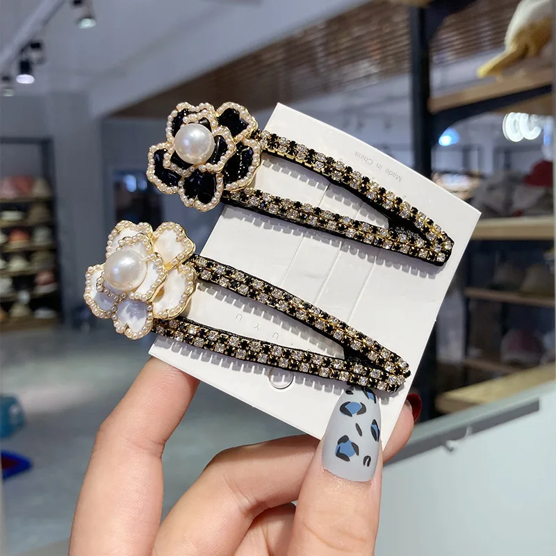 

Заколка для волос с цветком камелии и блестящими стразами, жемчужная заколка для волос, заколка для волос в стиле ретро, элегантная заколка BB, аксессуары для волос