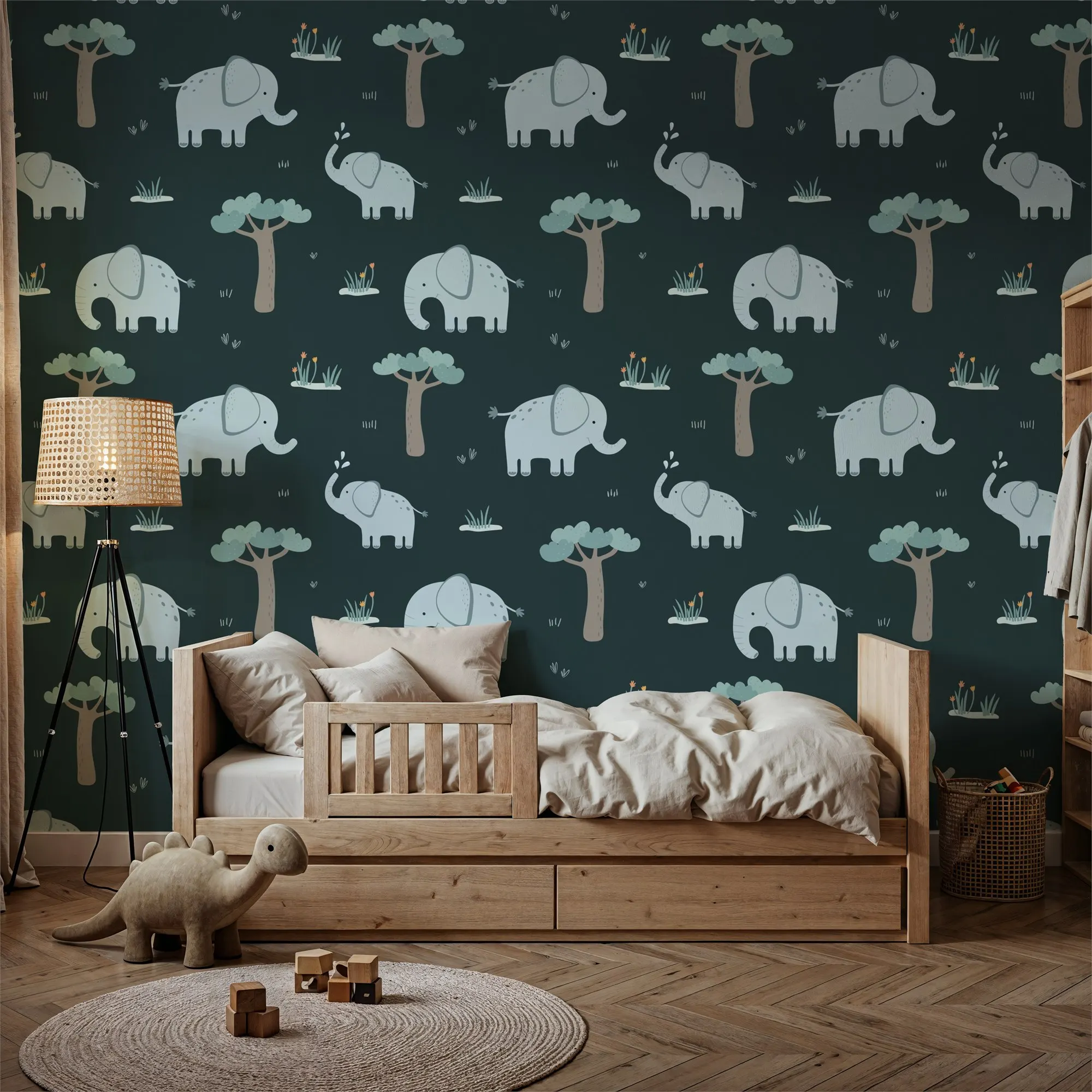 Elephant Greetings Illustration Kids Room Wallpaper Made to Measure Wall Mural for Living Room