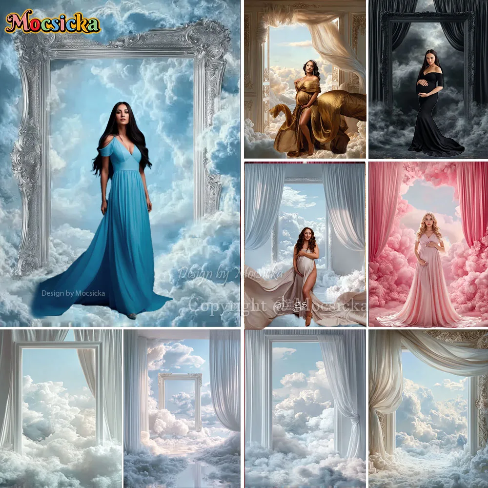 

Mocsicka портретная фотография для беременных, художественная рамка, синий, черный фон с облаком для девочек, день рождения, детское шоу, фотозона для студии