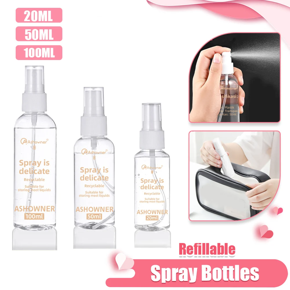 20/50/100ml Refillable Bottles Transparent Plastic Perfume Atomizer Plastic Mini Empty Spray Bottle Portable Travel Accessories