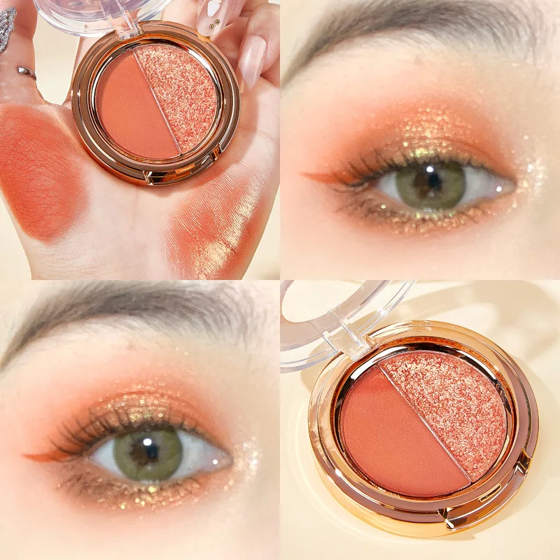 Tweekleurig Mooi Mat Goud Oranje Glitter Make-Up Oogschaduw Mode Cosmetica Oogschaduw Palet Lichtgewicht Vrouwen