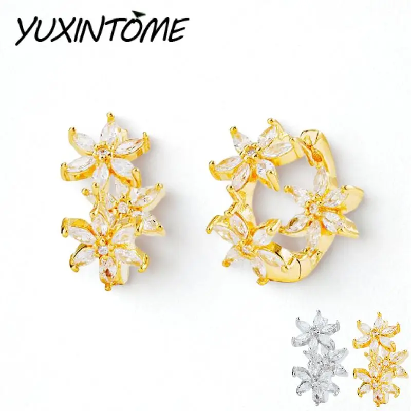 925 sterling zilveren naald prachtig geometrisch ontwerp goud zilver drie bloemen zirkoon oorbellen persoonlijkheid temperament sieraden