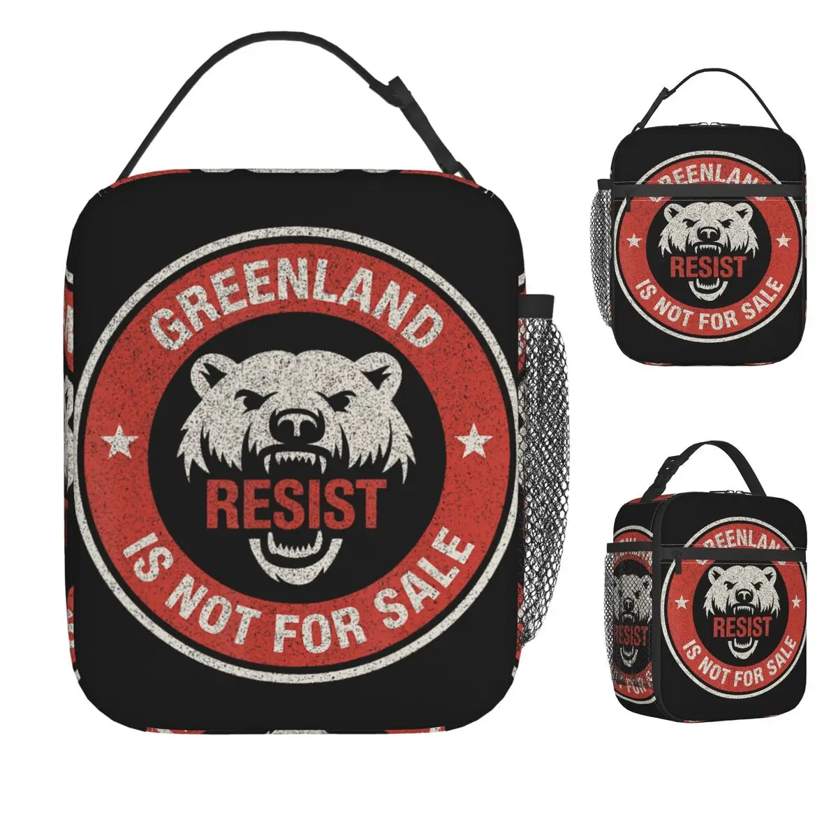 

Сумка для обеда с графическим изображением полярного медведя «Гренландия не продается», портативный ланч-бокс, дорожная сумка-холодильник, сумка-тоут из оксфордской ткани для еды