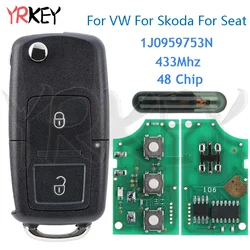 YRKEY Car Flip Key Fob for VW golf MK4 Beetle For Skoda Octavia tour For Seat Toledo 1J0959753N HU66 ID48 Chip 433Mhz Remote Key