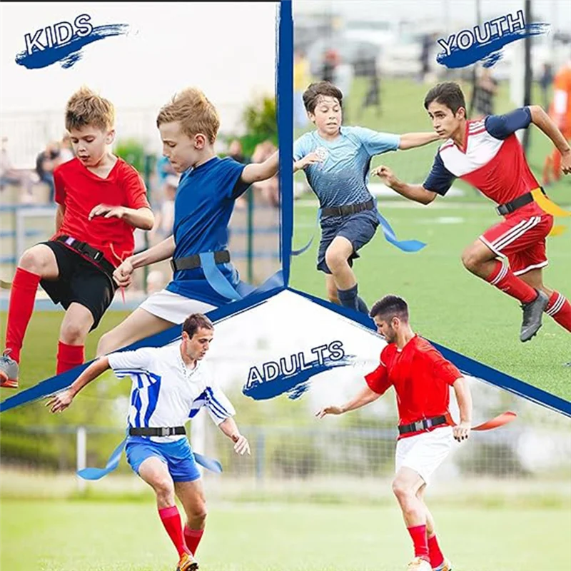 Cinture da calcio con bandiera A69P-22PCS, set da calcio con bandiera regolabile per competizioni di allenamento sportivo blu + rosso