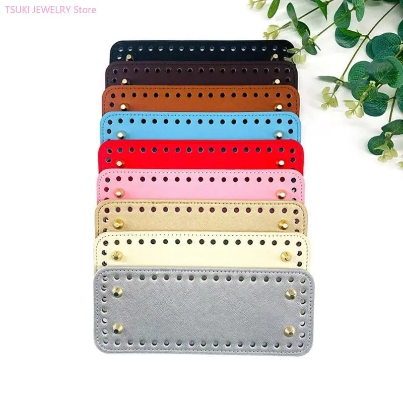 62KE PU Leather Bag Bottom Shaper Handmade Rectangle Bag Bottoms Pad with 44 Holes for Knitting Bags Crossbody Shoulder Bags