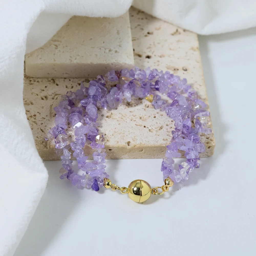 Natural Three-layer Amethyst Magnetic Buckle Bracelet Korean Women's Luxury Jewelry Fashion Women's and Girls' Gifts GB1145