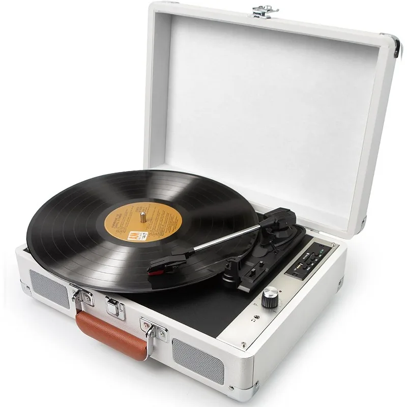 Vintage Portable Handheld Vinyl Record Player High End Phonograph Turntable 3 Speed Adjustable Bluetooth 5.0 Cube Sound Output