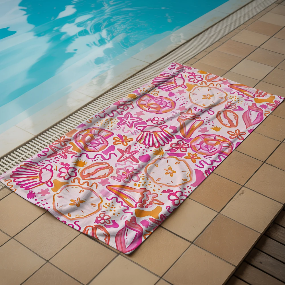 Pink Orange Beach Shell Microfiber Beach Towel Quick Dry Sand Free Oversized Soft Absorbent Bath Towel for Swimming Pool Travel