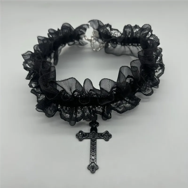 Simple y2k cross lace collar, sweet, cool, personalized, niche spicy girl choker necklace accessories, Gothic neck ring
