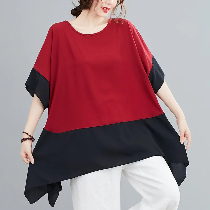 Oversized Chiffon Irregular Patchwork Casual Summer T Shirt Women Large Size Loose T-Shirt Korean Ladies Womens TShirt Tops 2022