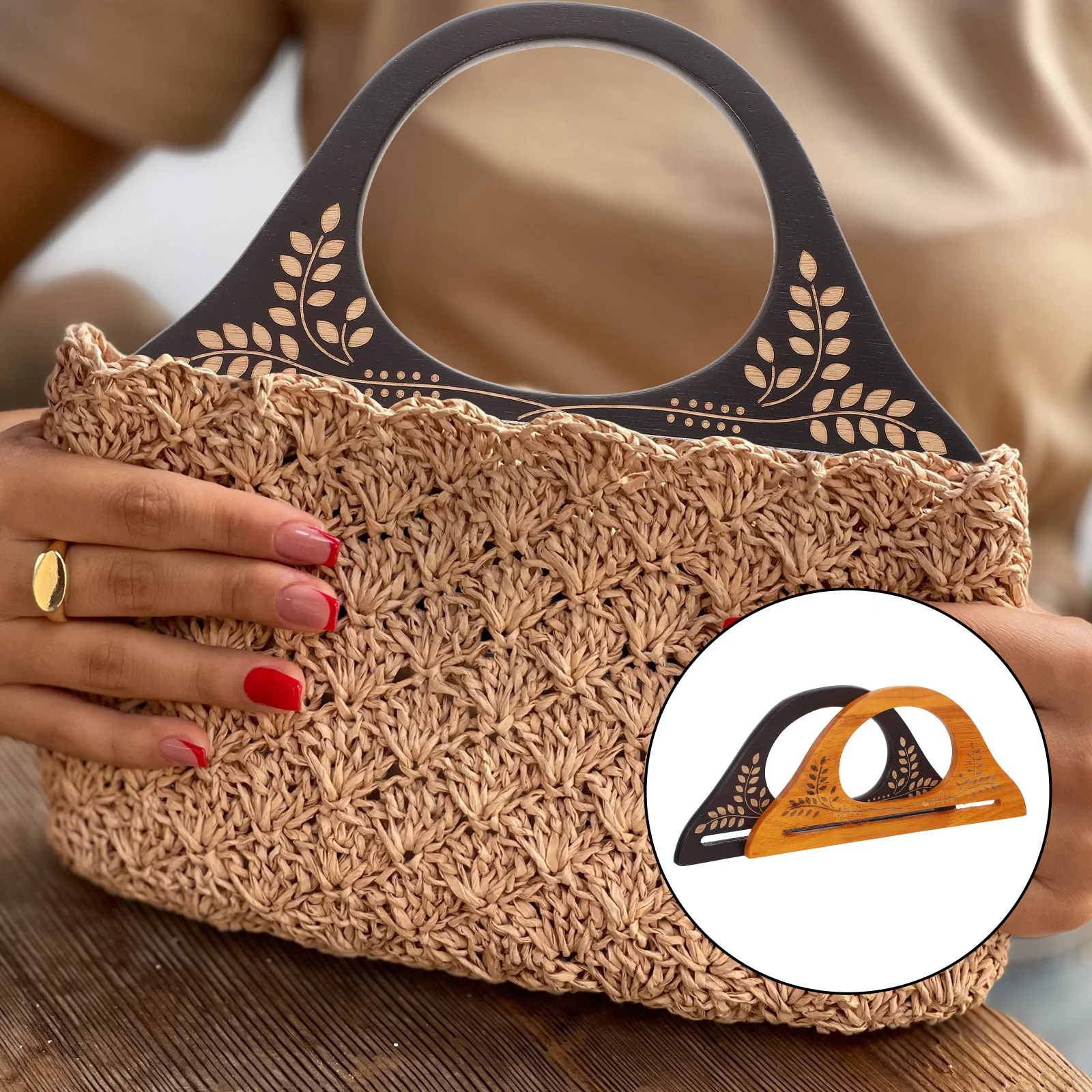 

4Pcs D-Shaped Hand Carved Wooden Purse Handles Vintage Wood Bag Handles for Tote Bags Crochet Purse Accessories DIY Replacement