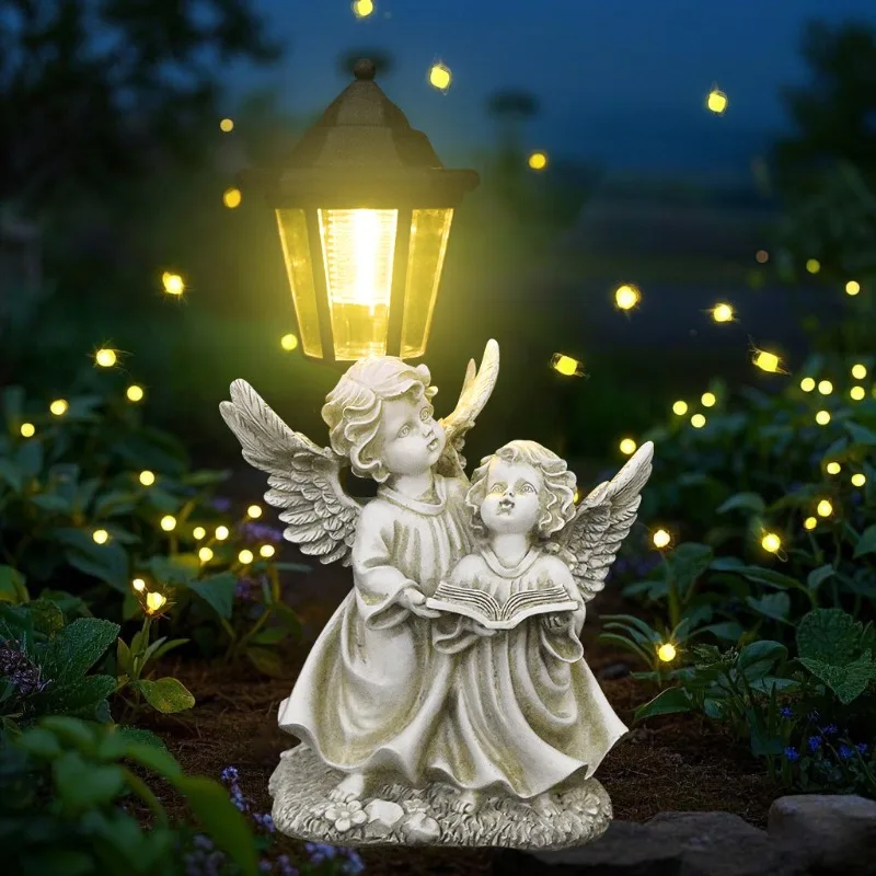 New Solar Powered Resin Angel Statue for Outdoor Garden Figurines - Waterproof Decor for Lawn, Yard & Courtyard