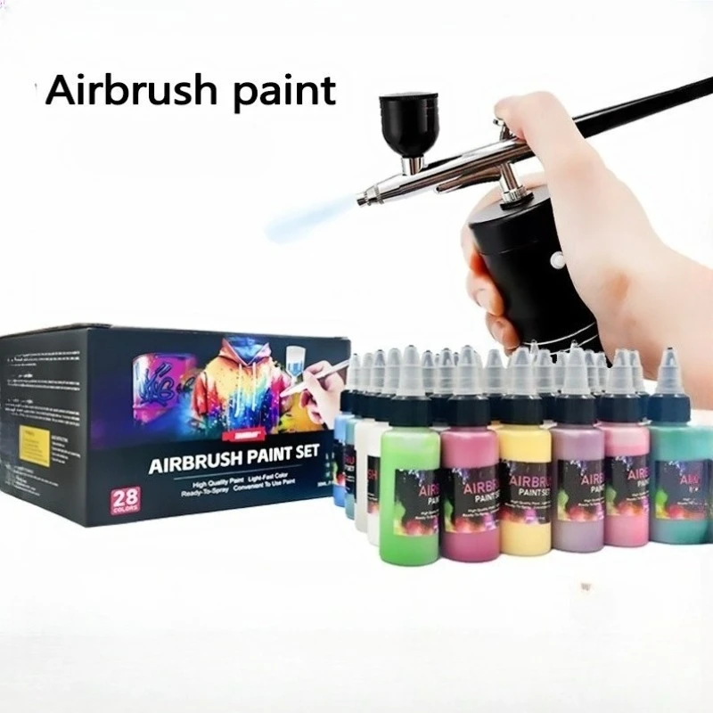 12/28 Color 30ml Spray Gun Pigment Set with 2 Bottles of Diluent Metal Model Coloring Spray Painting Water-based Acrylic Paints
