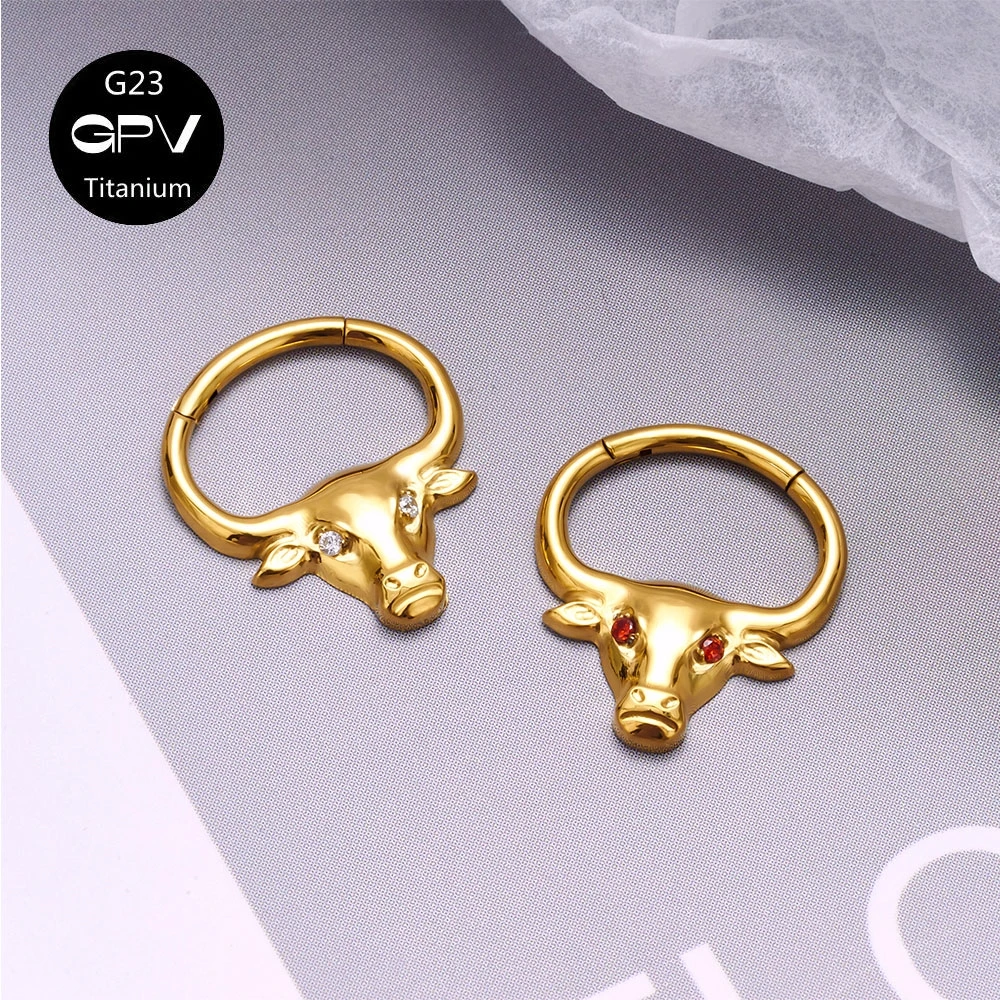 Wholesale G23 Titanium Sculpture Bull Head ZC Nose Septal Ring Punk Nose Ring Male and Female Body Perforated Jewelry Earrings