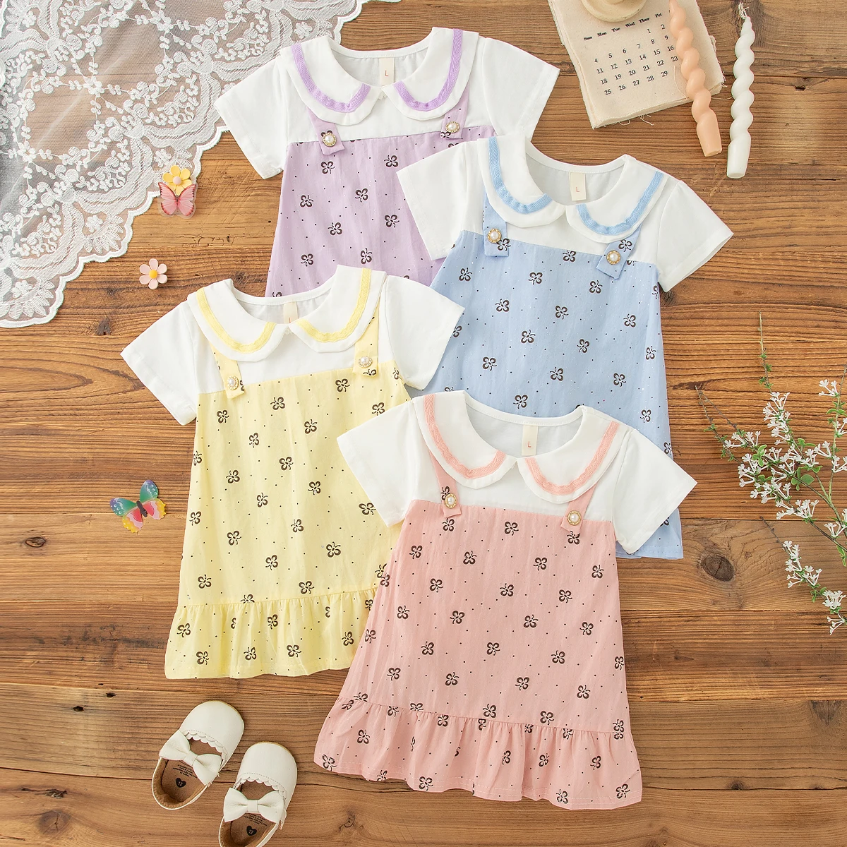 

Детские платья, летнее хлопковое платье с полным принтом, кукольный воротник, платье с короткими рукавами для маленьких девочек, милая пляжная одежда с героями мультфильмов для девочек