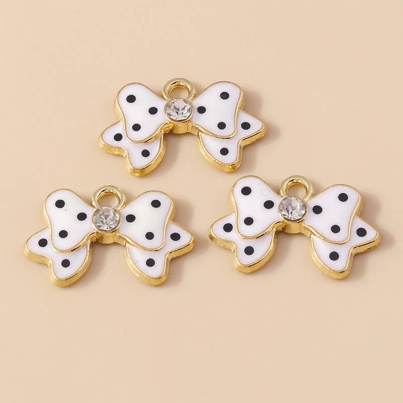 Leslie 10pcs Cute Bowtie Dot Bowknot Charms for Neckalce Bracelets Earrings Pendants DIY Jewelry Making Accessories