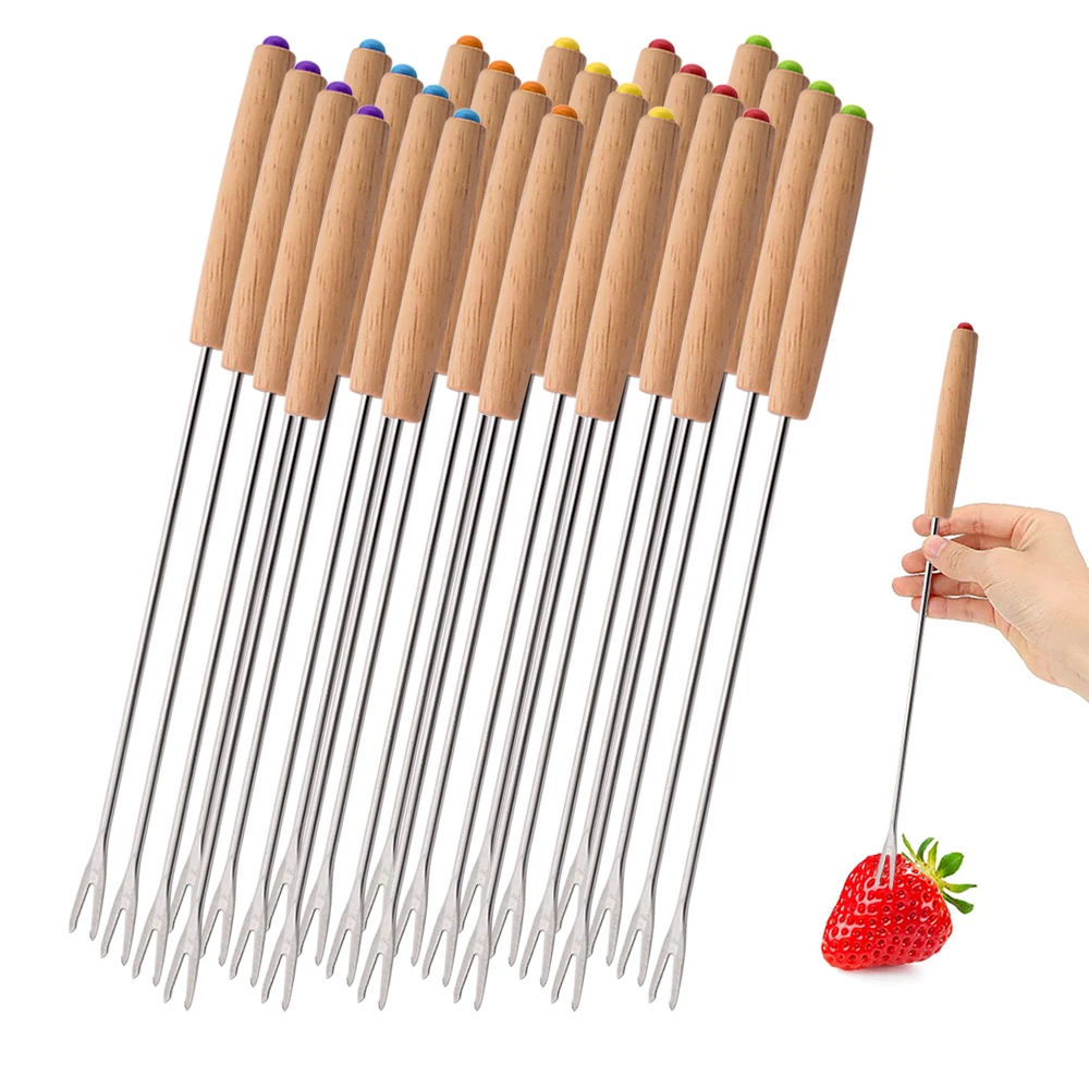 Tenedores para Fondue de acero inoxidable, tenedores largos resistentes a la corrosión para pastel, Chocolate, frutas, queso, juego de tenedores para Fondue, 6-24 Uds.