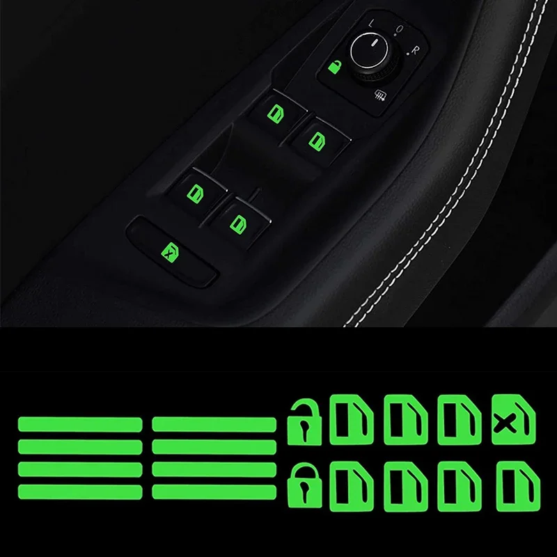 ملصقات مضيئة لنافذة السيارة ، زر رافع ، شارات رفع الباب ، إكسسوارات الديكور الداخلي للسيارات ، متوهجة ليلية #3
