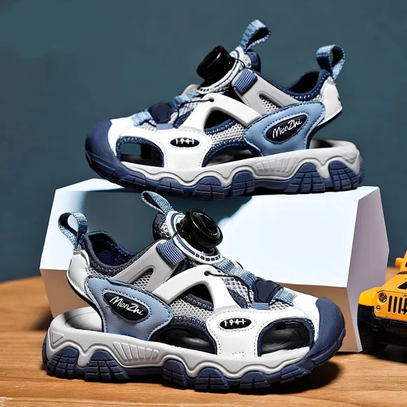 

Kids'Casual Sandals PU Leather Buckle Summer Fashion Outdoor Shoes For Children Anti-slip Blue Black Shoes Size 26-37