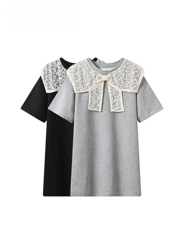 

Cara CLUB plus Size Short Sleeve T-Shirt Summer New Style Lace Knot Versatile Casual Loose Fit Cotton Ladies Top