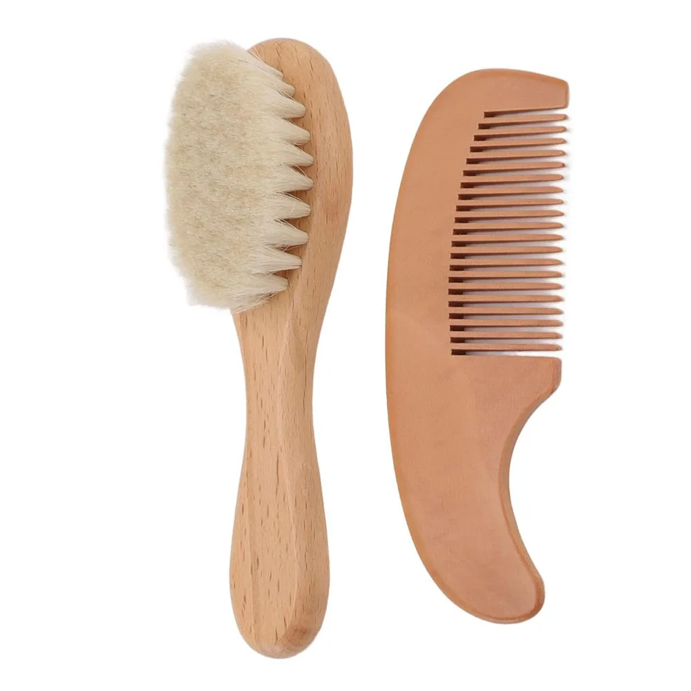 

Beech wood wool brush 2-piece set for women and men, wool hair comb, hair wash soft brush