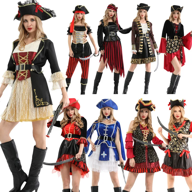 

Caribbean Pirate Costume Set Women's Halloween Performance Outfit Jack Pirate Captain Clothing Adult Pirate Apparel