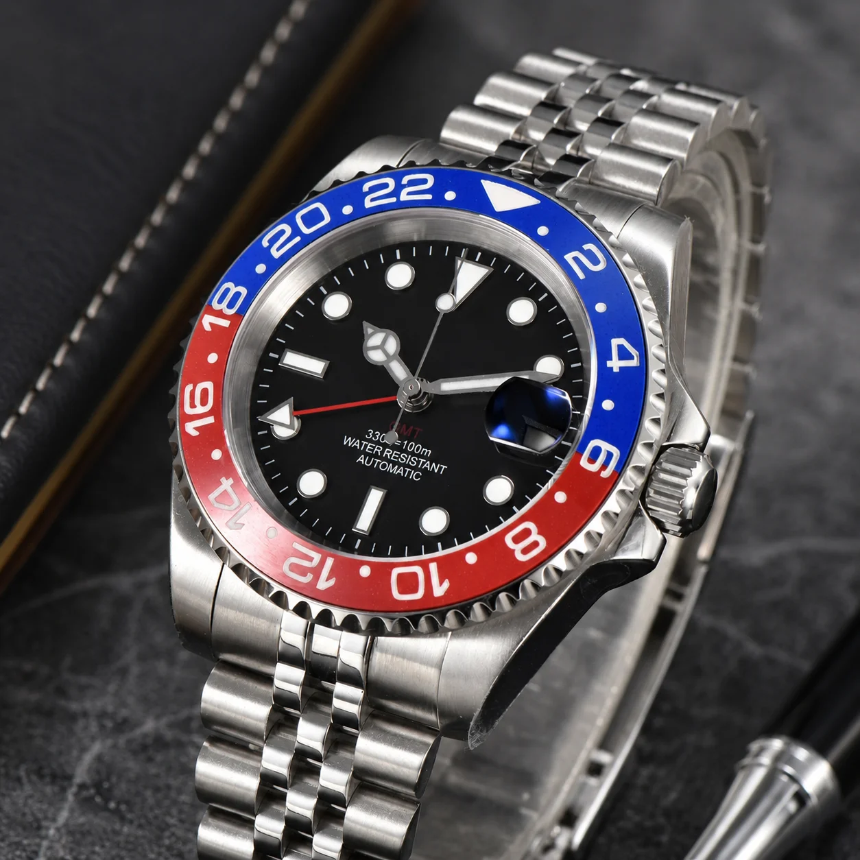 40mm Peacock Movement GMT Men's Watch 316L Stainless Steel Sapphire Glass Bidirectional 24 Tooth Rotation High Quality Watches