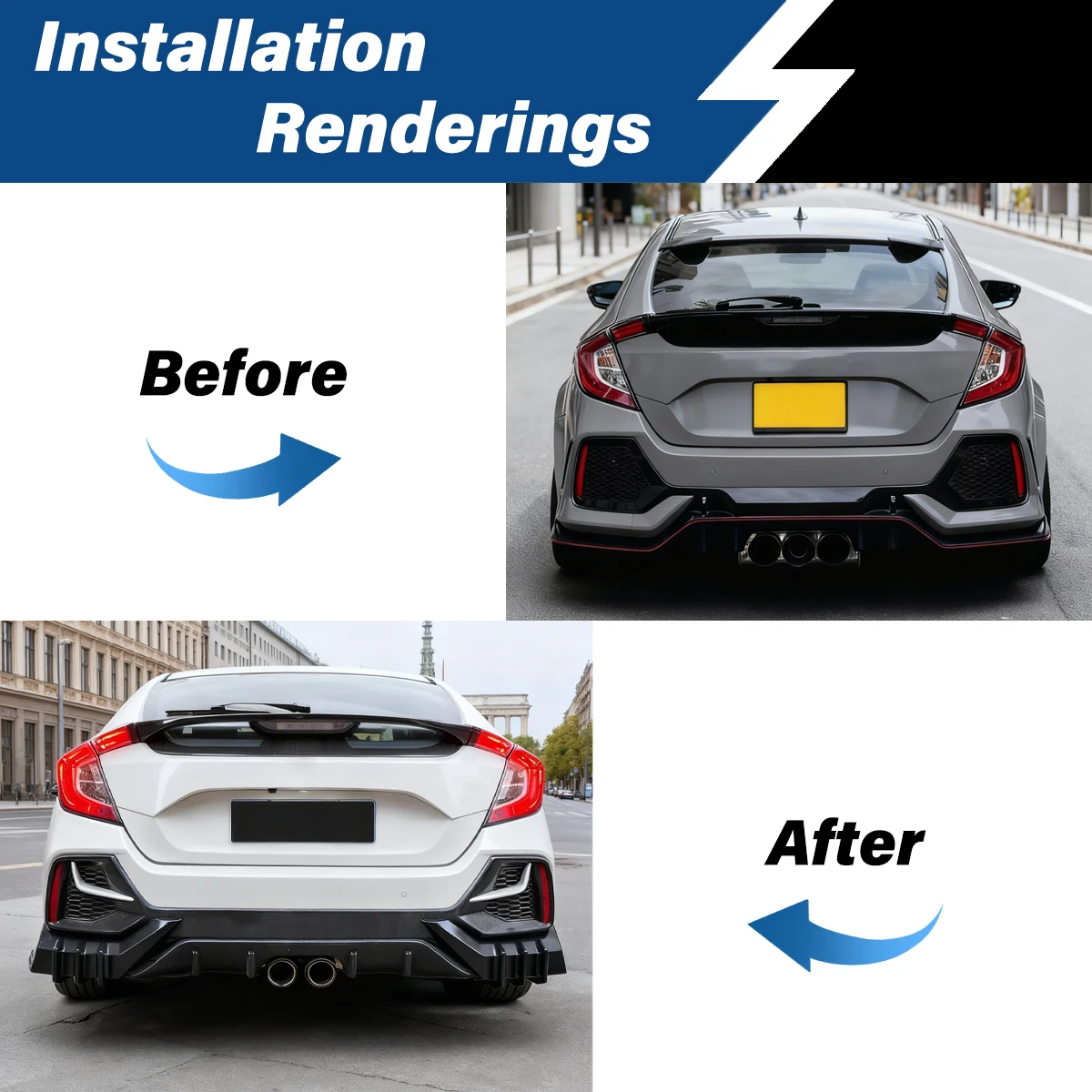 For Honda Civic Hatchback FK8 4PCS/SET 2016 2017 2018 2019 2020 2021 Car Rear Bumper Lip Splitter Diffuser Body Modification Kit