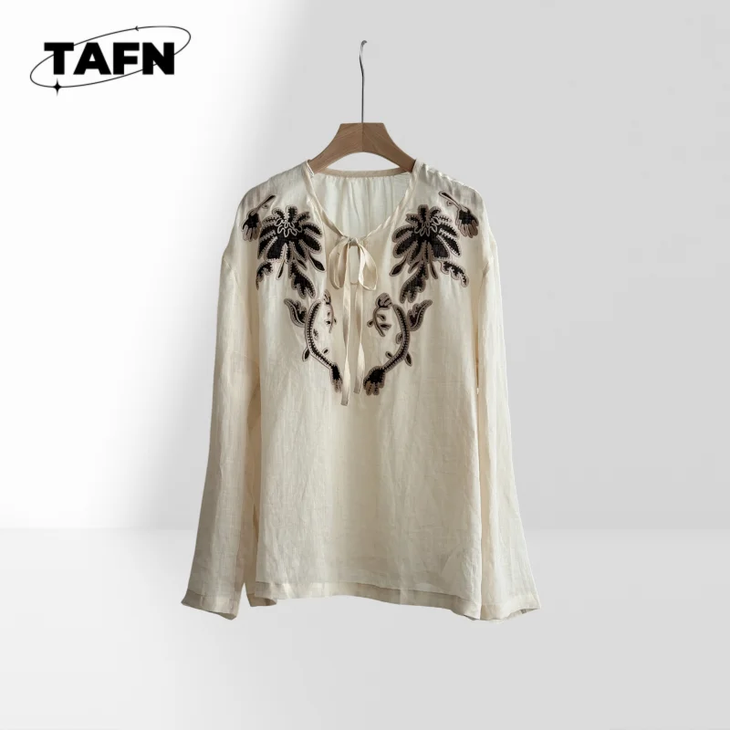 

Women's Ruffle Collar Shirt Office Long Sleeve Blouse Minimalist Shirt Short Sleeve Casual Cotton Linen Blouse AH01153