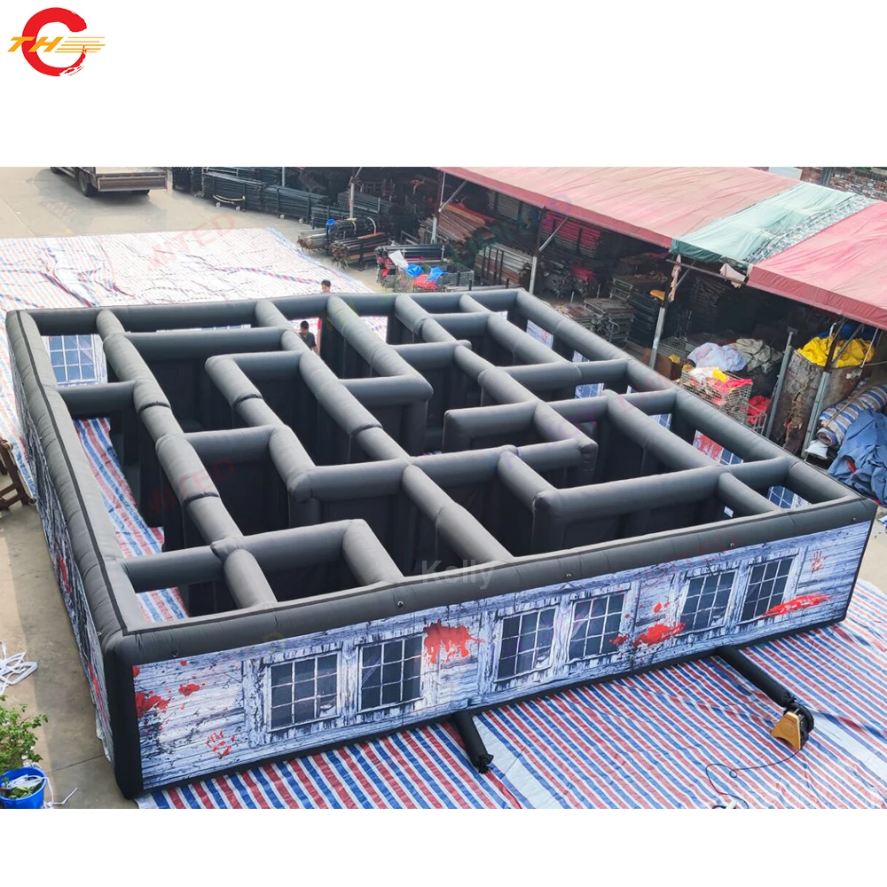 

Быстрая доставка, 7 м/8 м/10 м, дополнительная черная надувная бирка-лабиринт, надувная арена-лабиринт с привидениями на Хэллоуин, спортивная игра на продажу