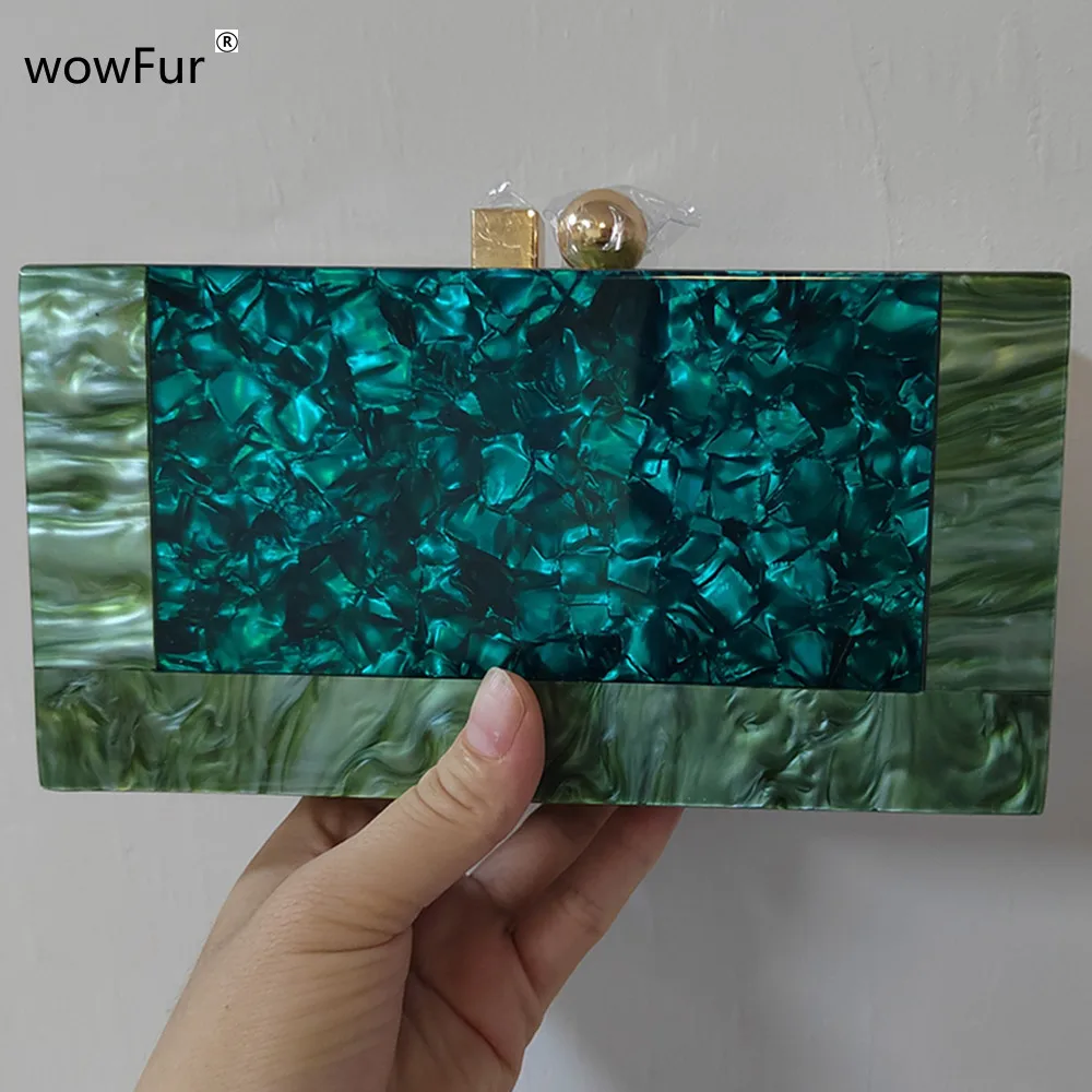 Marble Light Green Acrylic PVC Evening Clutches And Purse Women Flap Chain Shoulder Crossbody Crochet Bag Dinner Party Clutch