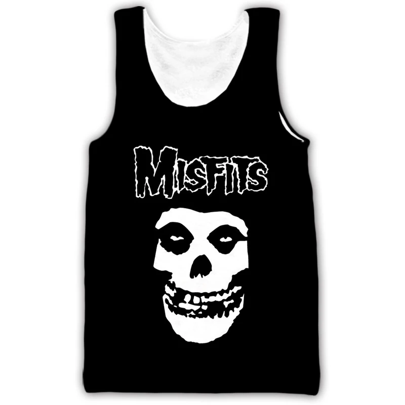 

New Misfits Rock Band Tank Tops Skull 3D Print Streetwear Men's Oversized Sleeveless Broadcloth Bodybuilding Gym Vest Clothing