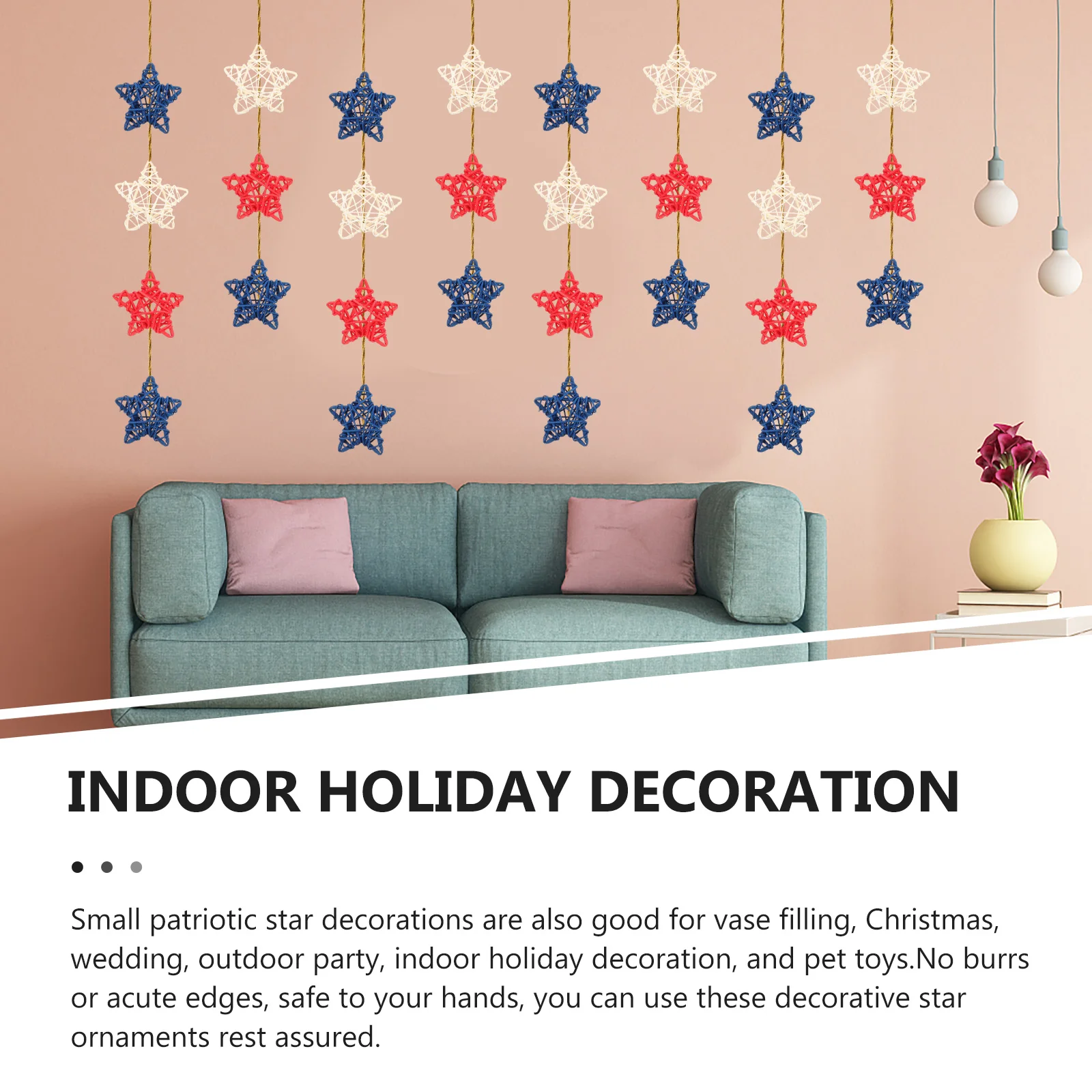 

24Pcs Rattan Stars Ornaments Diy Star Hanging Decorations Patriotic July Fourth Independence Day Decor