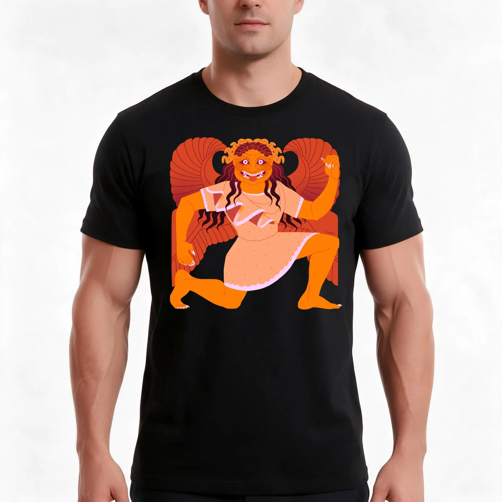 Archaic Gorgon - Orange T-Shirt Summer Casual Cotton Tee Oversized Streetwear Tops Vintage Graphic Print Unisex Men Women