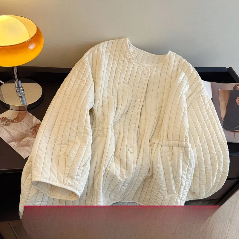 

Lightweight Premium Feel Quilted Cotton Jaet Loose Casual Large Version round Ne Women's New Sle Cotton Padded Coat