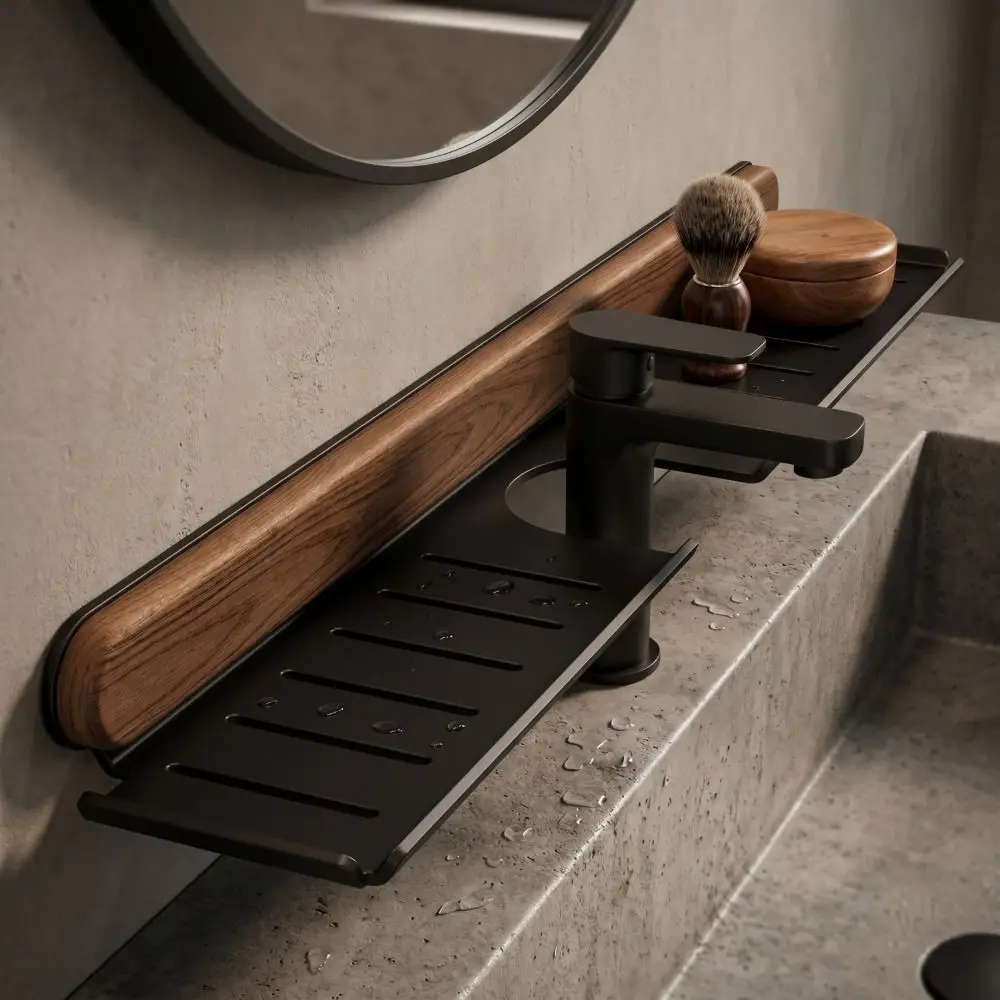 Without Holes Drilled Storage Rack No-Drill Large Capacity Washroom Storage Shelf Water Drainage Space Saving Bathroom Shelf