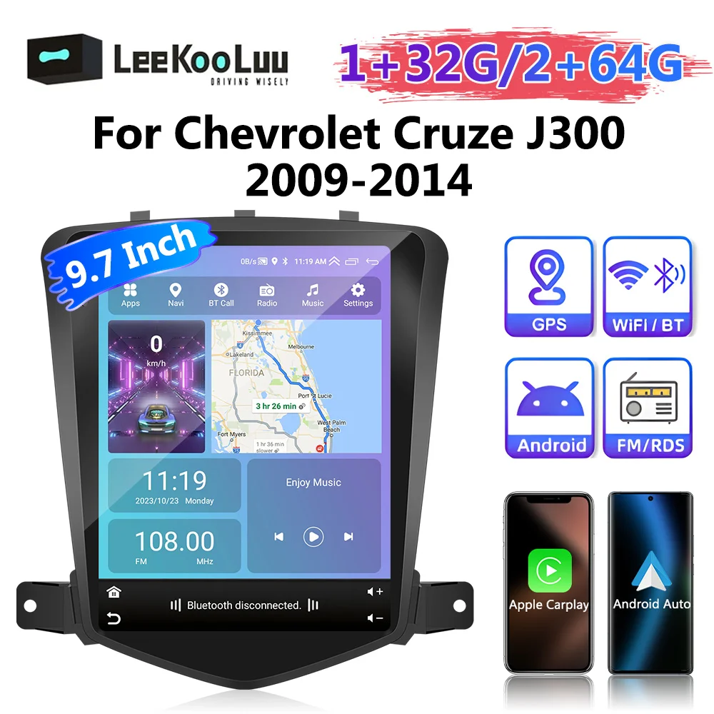 LeeKooLuu Android Car Radio Stereo 9.7 inch GPS Bluetooth Wifi Carplay for Chevrolet Cruze J300 2009-2014 Auto Multimedia Player