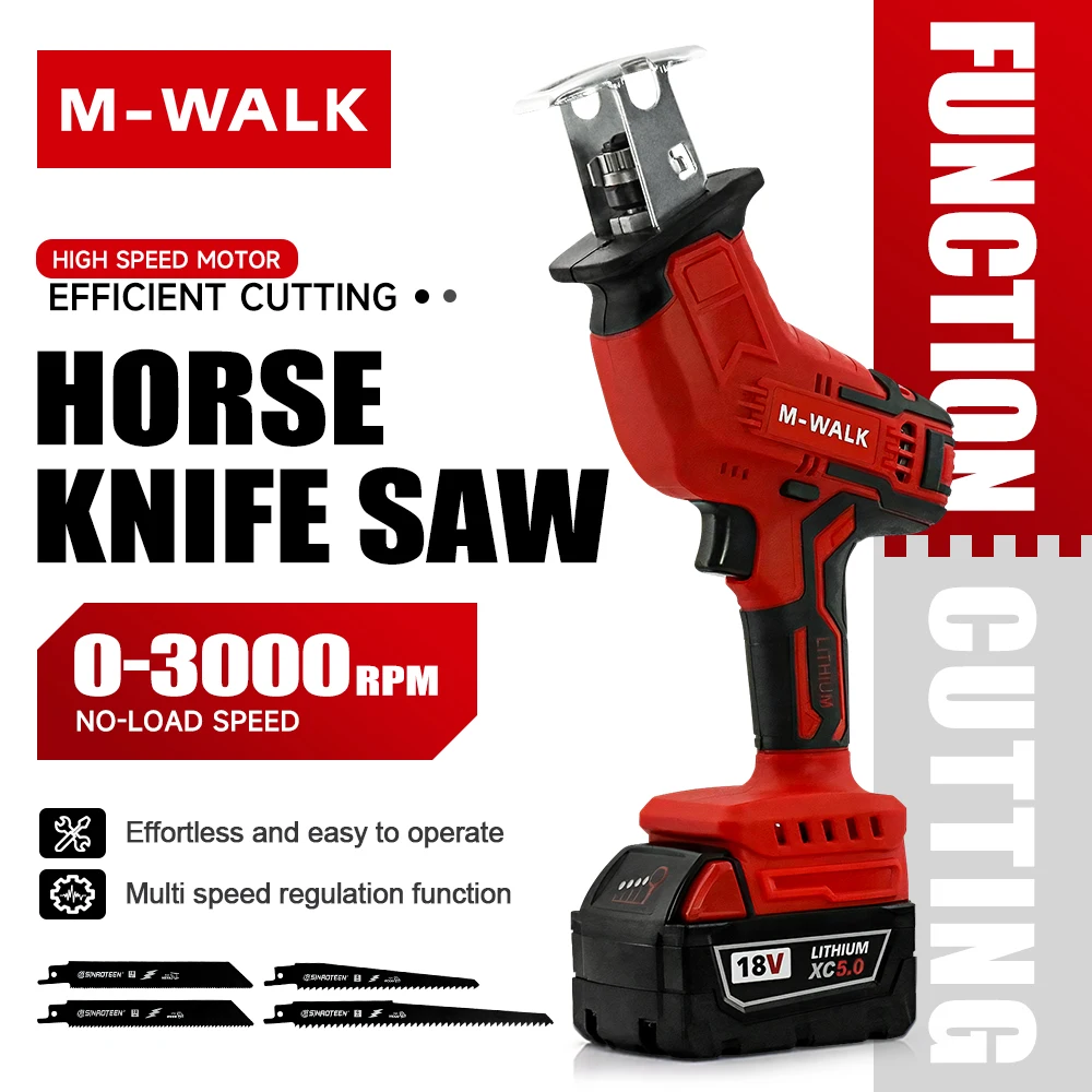 M-WALK 18V Brushless Reciprocating Saw 3000RPM Self-Locking Chuck Multi-Material Cutting Power Tools For Milwaukee Battery Pin