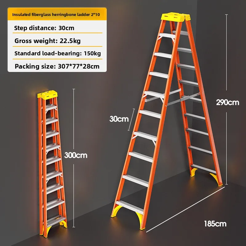 FRP Herringbone Ladder Insulation Electrical Ladder Top With Multi-functional Tool Electric Power Repair Anti-skid Insulation
