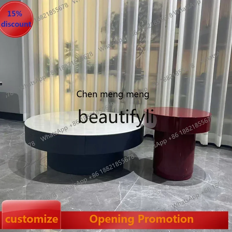 

S7486teae stone coffee table combination Italian minimalist living room household light luxury high-end sense size round coffee