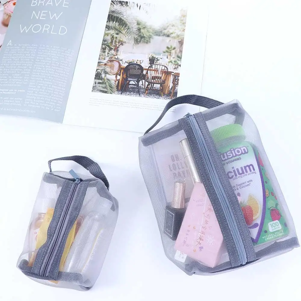 Transparent Fashion Handbag Travel Wash Bag Mesh Zipper Makeup Bag Women Cosmetic Bag Skin Care Storage Bag Korean Storage Bag