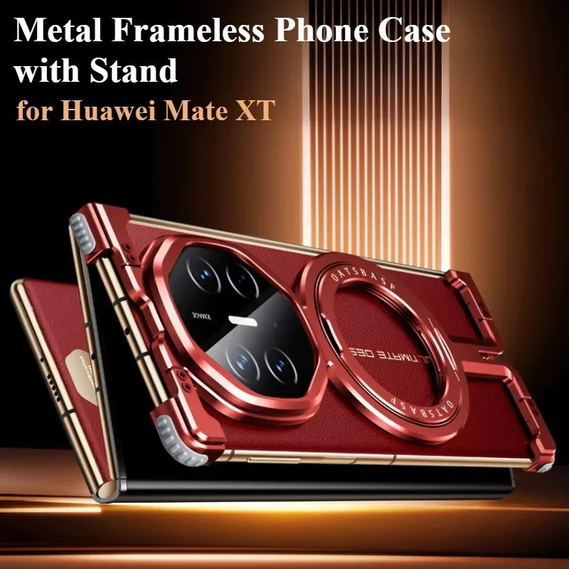 Eary Metal Frameless Phone Case for Huawei Mate XT with 360 Rotate Stand Magnetic Ultra-Thin Protective Cover Shockproof Shells