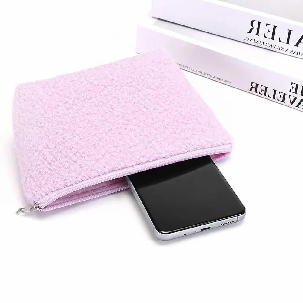 Portable Sherpa Fleece Cosmetic Bag Soft Texture Zipper Closure Makeup Pouch Beauty Storage Pouch Beauty Essentials