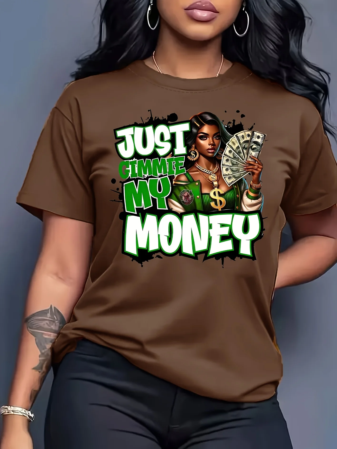 Just Gimmie My Money Women's Tee - Bold Graphic, Casual White Top - Image 3