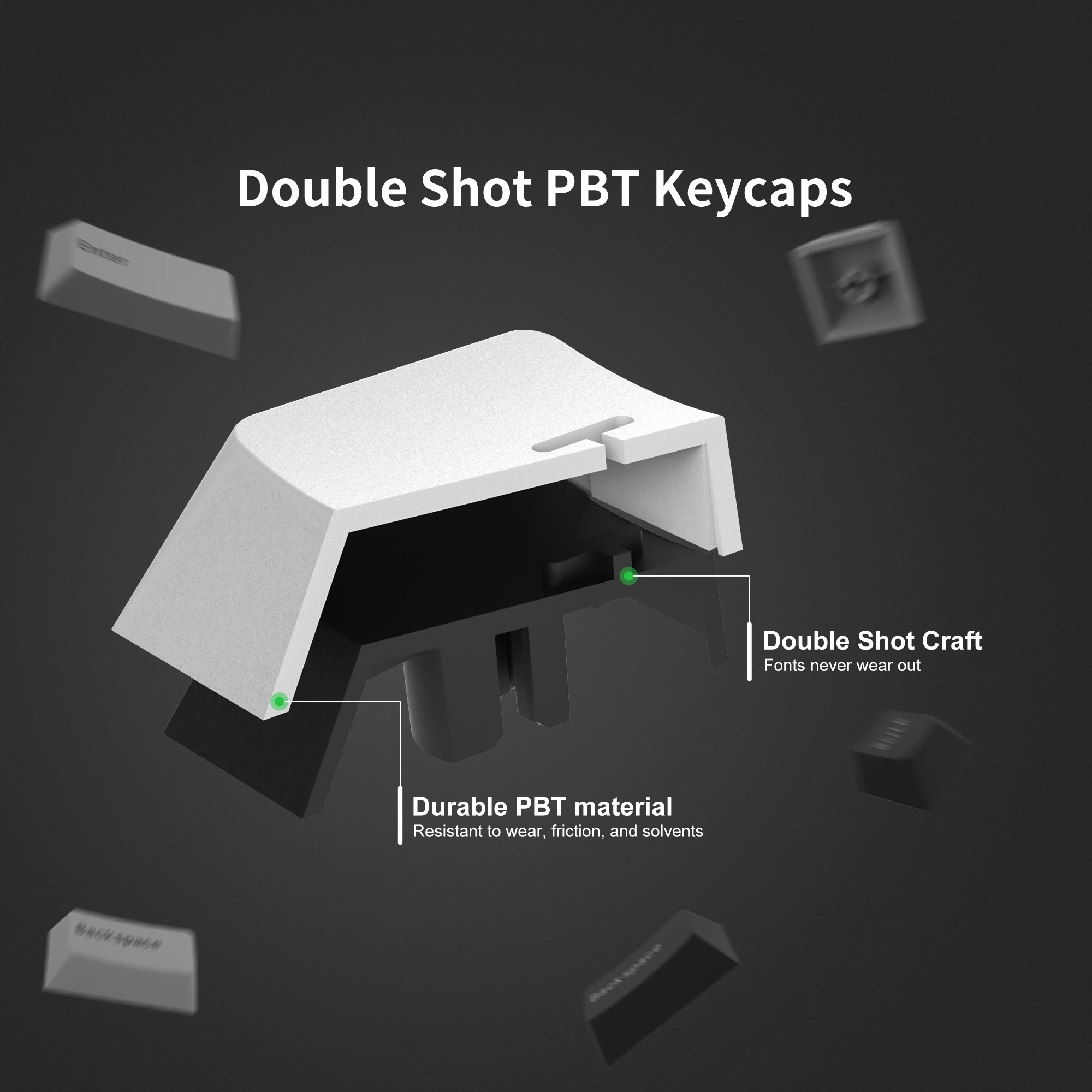 XVX PBT Keycaps 168 Wob Keycaps Cherry Profile Double Shot Universal Compatibility Key Caps for Mechanical Keyboard White Keycap