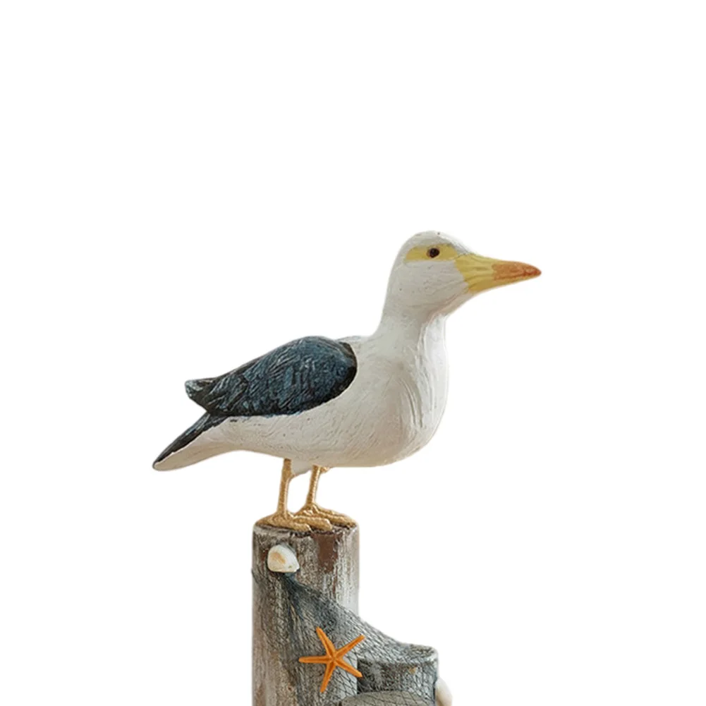 Mediterranean Style Wooden Seagull Figurine Coastal Bird Statue for Indoor Decor 33.5 x 25 cm Natural Wood Finish
