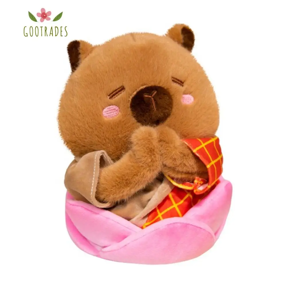 

Забавная плюшевая игрушка капбала с лотосом, картофелем фри, милая кукла интернет-капибара, милая кукла морская свинка, кукла для мальчиков и девочек