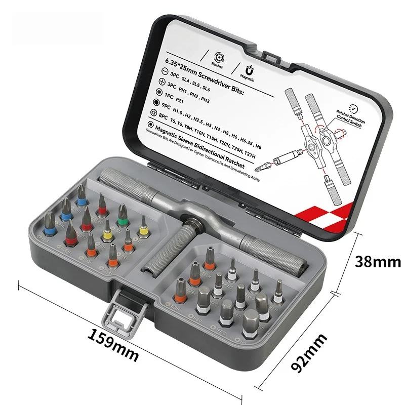 Magnetic Screwdriver Set Magnetic Compact and Portable Ratchet Screwdriver Modular T-Handle Tool Kit for Motorcycle Repair